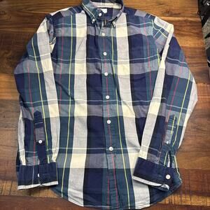 J.Crew Sunwashed Oxford Shirt Christmas Plaid Button Up Long Sleeve Men XS